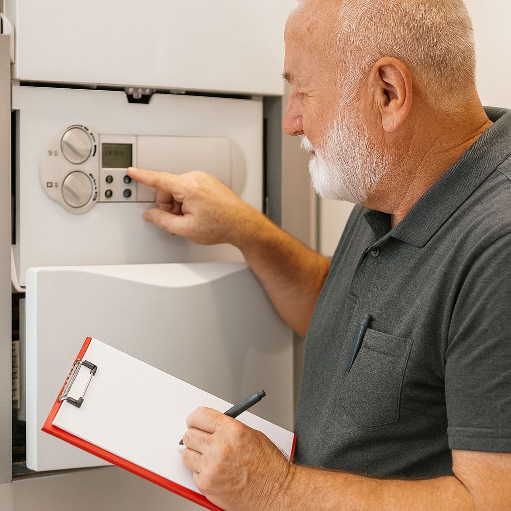 Techniker prüft Kesselsteuerung